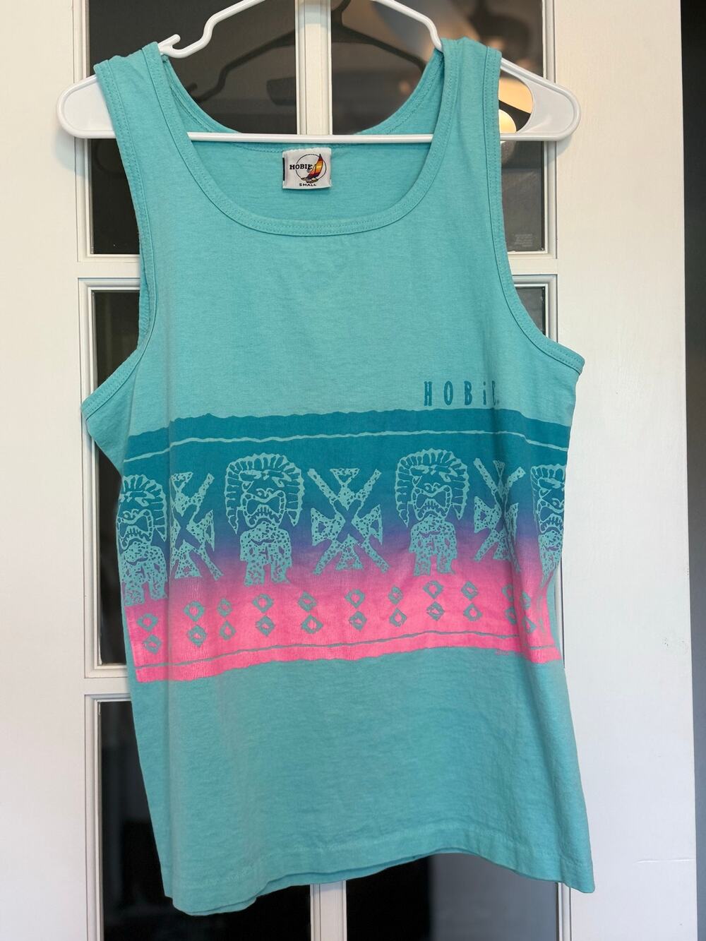 Vintage 1987 Hobie Tank Top Small USA Neon Surf Graphic Sleeveless Cotton Shirt